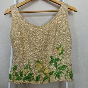Joseph Magnini  Vintage Light Yellow Beaded Spring Top Size 38